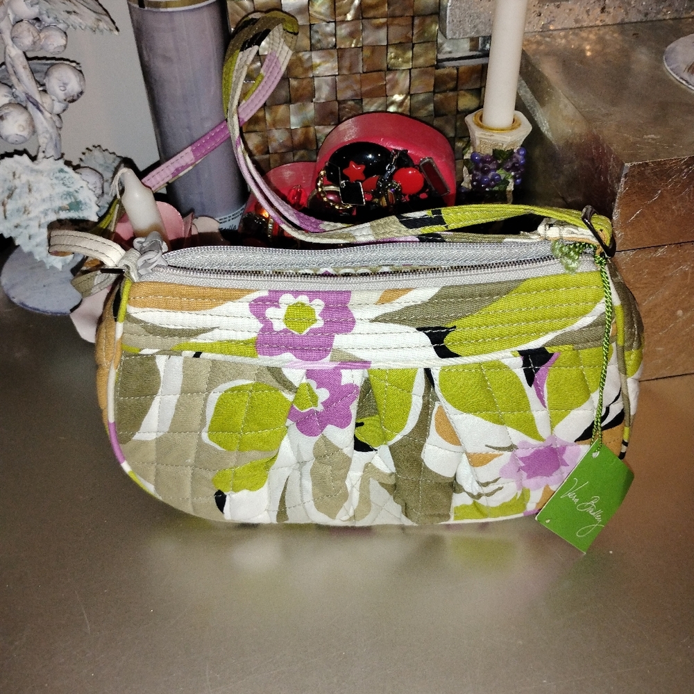 Vera Bradley Floral Quilted Bag - Green and Purple Frannie , Portabello